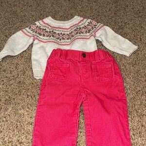 White Sweater and Pink Carters Set